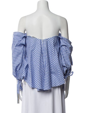 Caroline Constas Plaid Print Off-The-Shoulder Crop Top