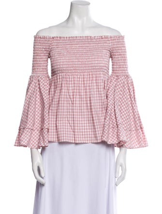 Caroline Constas Plaid Print Off-The-Shoulder Blouse