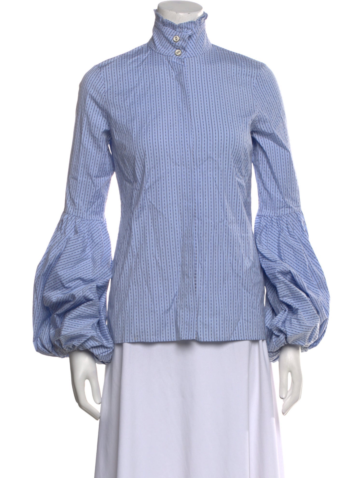 Caroline Constas Striped Mock Neck Button-Up Top