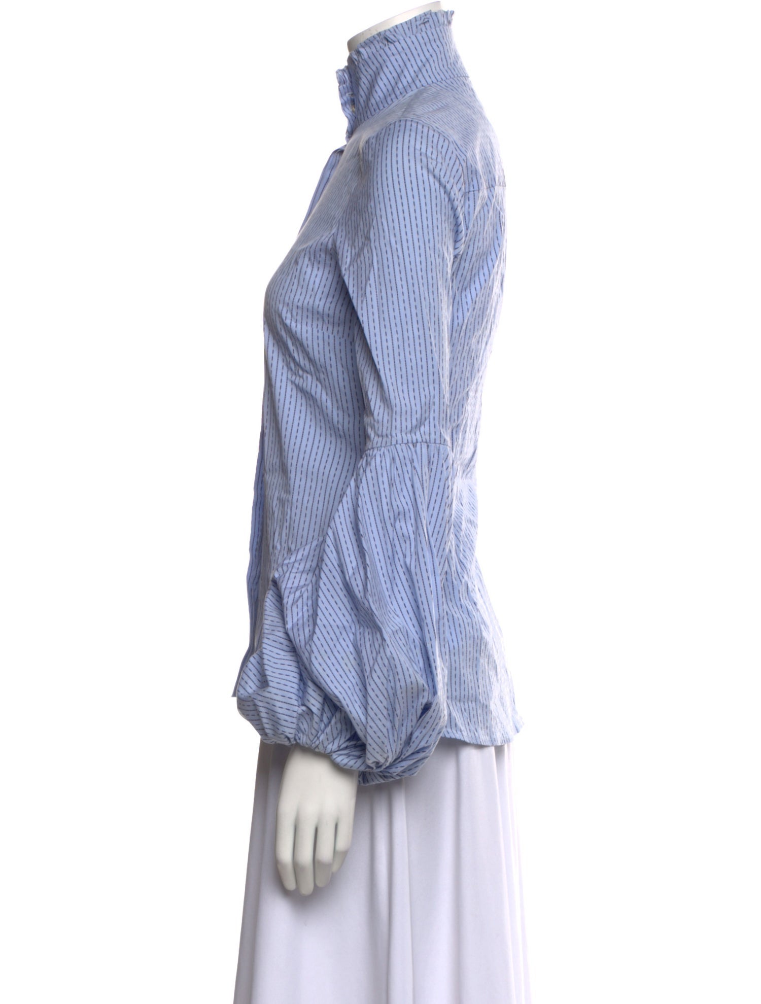 Caroline Constas Striped Mock Neck Button-Up Top