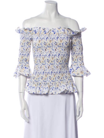 Caroline Constas Floral Print Off-The-Shoulder Top