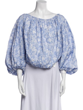 Caroline Constas Floral Print Scoop Neck Crop Top