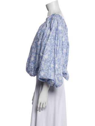 Caroline Constas Floral Print Scoop Neck Crop Top