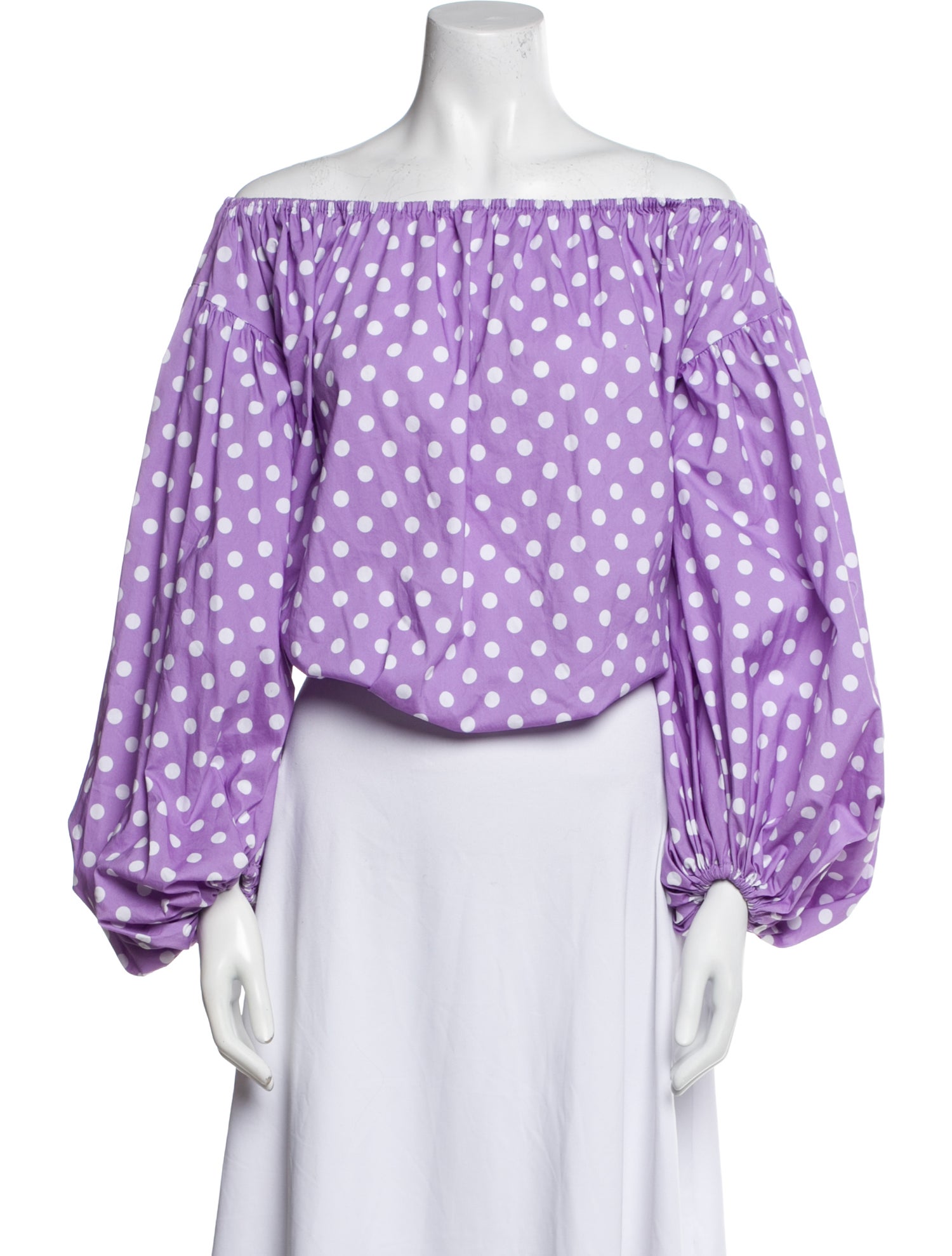 Caroline Constas Polka Dot Print Off-The-Shoulder Crop Top