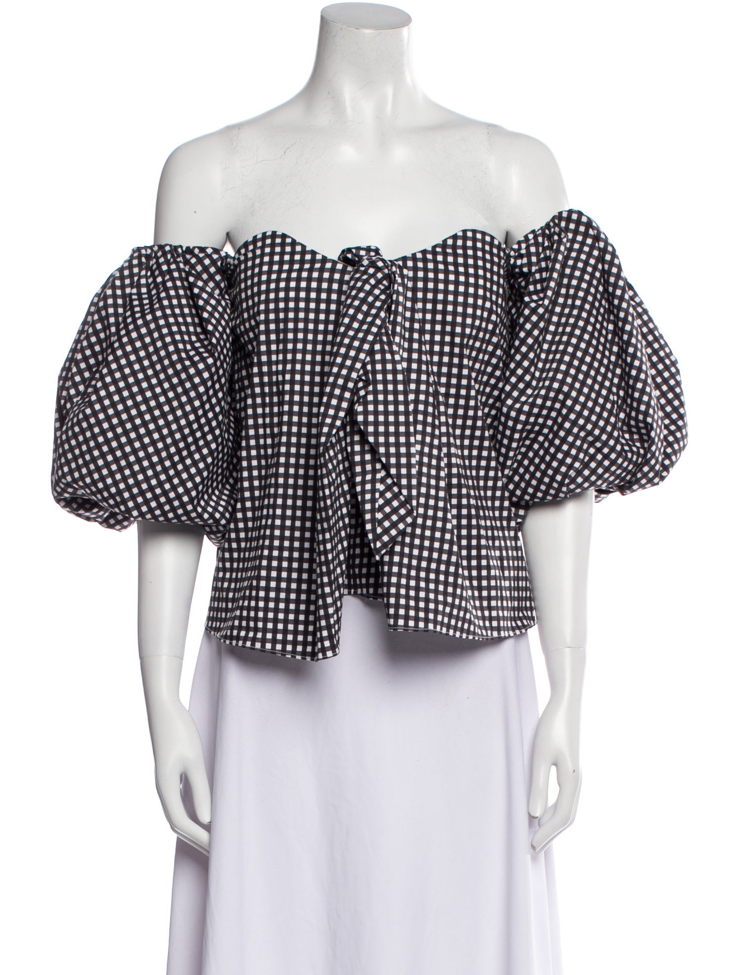 Caroline Constas Plaid Print Off-The-Shoulder Crop Top w/ Tags