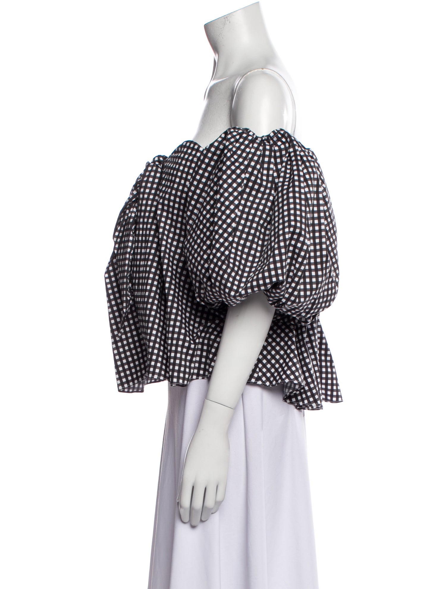 Caroline Constas Plaid Print Off-The-Shoulder Crop Top w/ Tags