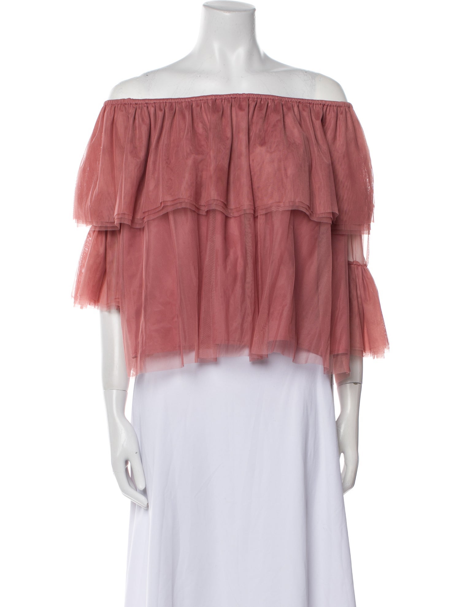 Caroline Constas Off-The-Shoulder Three-Quarter Sleeve Crop Top
