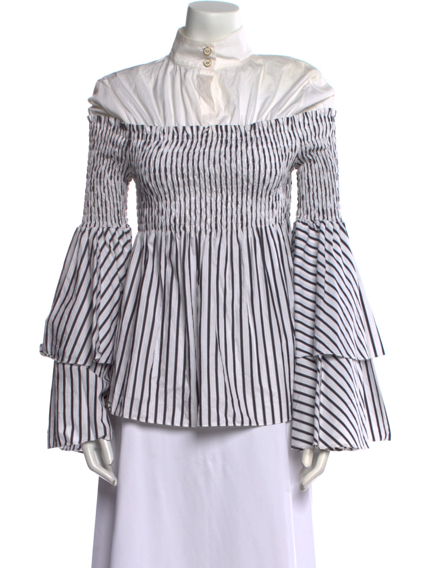 Caroline Constas Striped Mock Neck Blouse