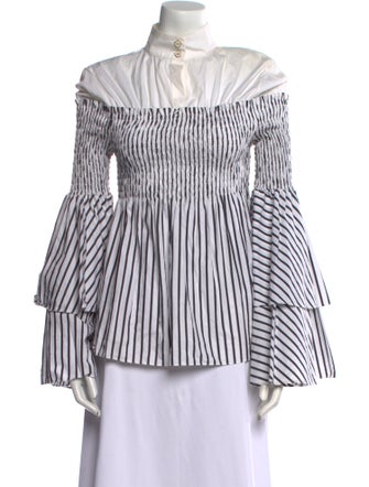 Caroline Constas Striped Mock Neck Blouse