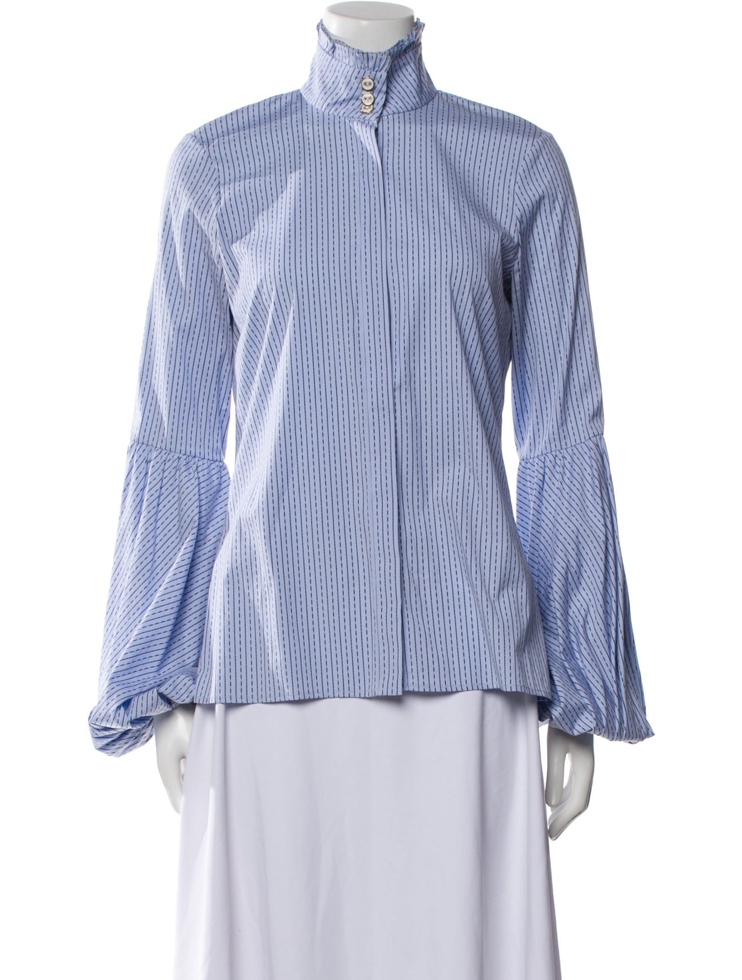 Caroline Constas Striped Turtleneck Button-Up Top