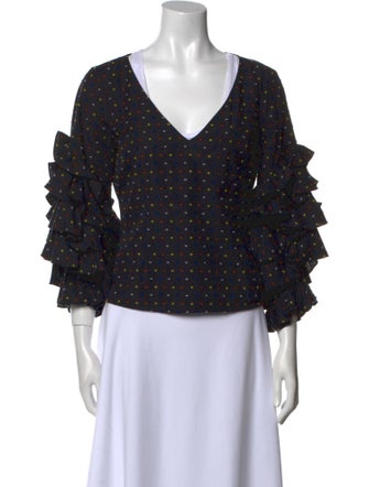 Caroline Constas Polka Dot Print V-Neck Blouse