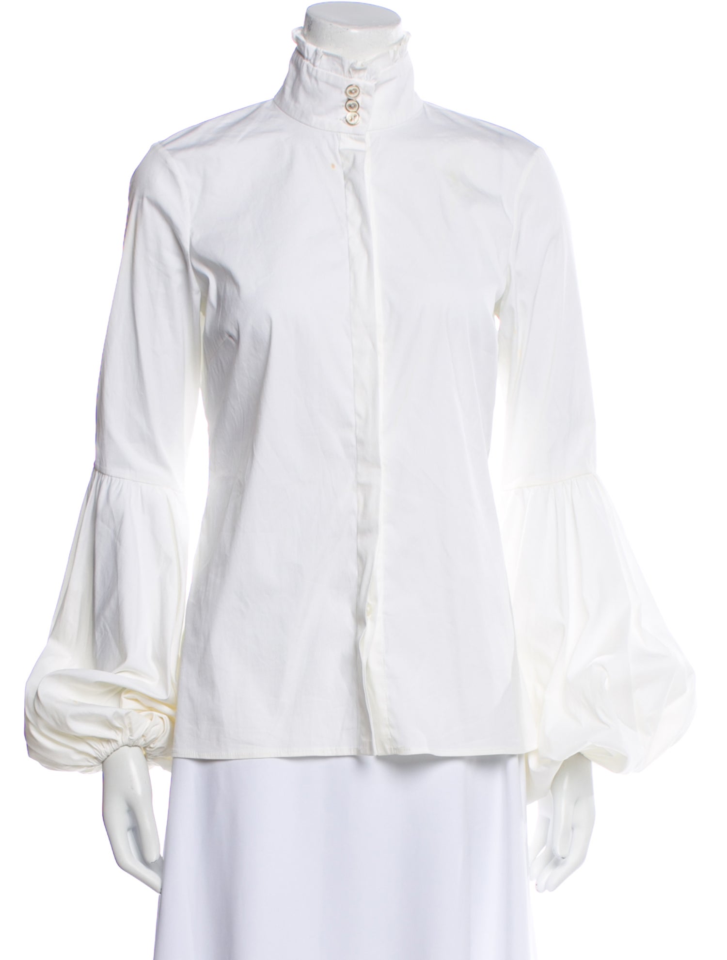 Caroline Constas Mock Neck Long Sleeve Button-Up Top