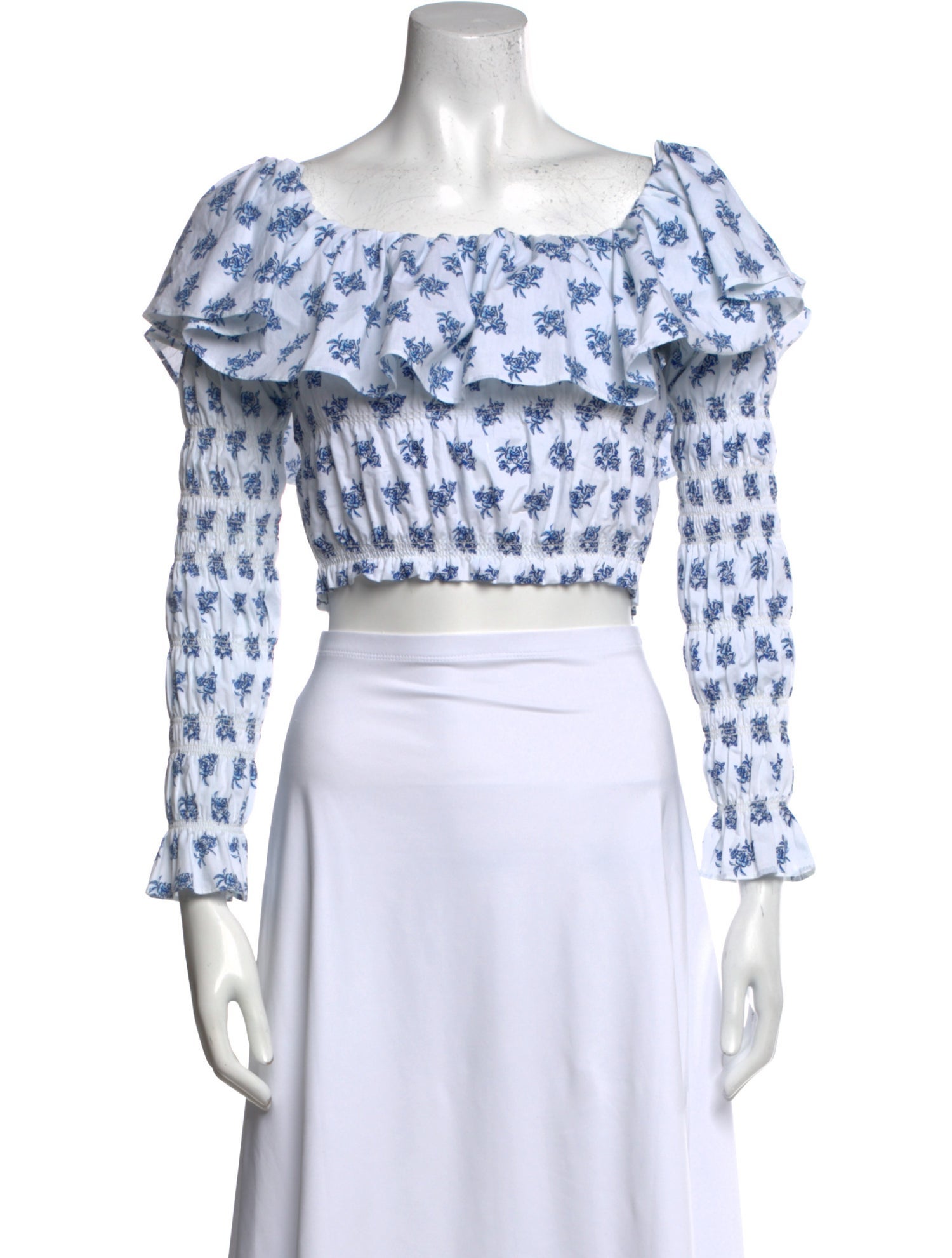 Caroline Constas Floral Print Off-The-Shoulder Crop Top