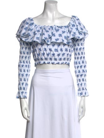 Caroline Constas Floral Print Off-The-Shoulder Crop Top