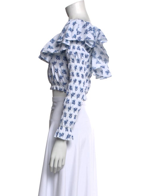 Caroline Constas Floral Print Off-The-Shoulder Crop Top