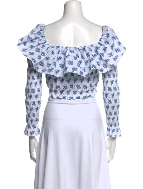 Caroline Constas Floral Print Off-The-Shoulder Crop Top