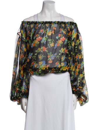 Caroline Constas Silk Floral Print Crop Top