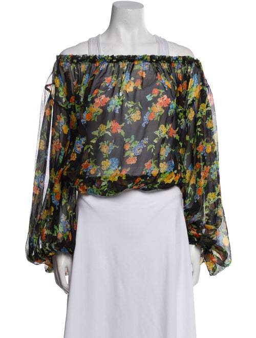 Caroline Constas Silk Floral Print Crop Top
