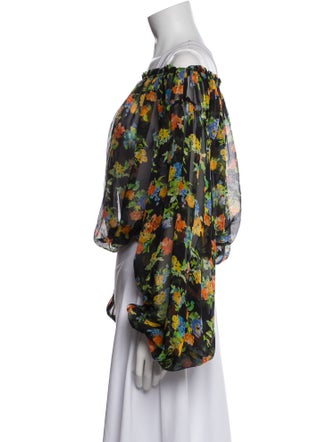 Caroline Constas Silk Floral Print Crop Top