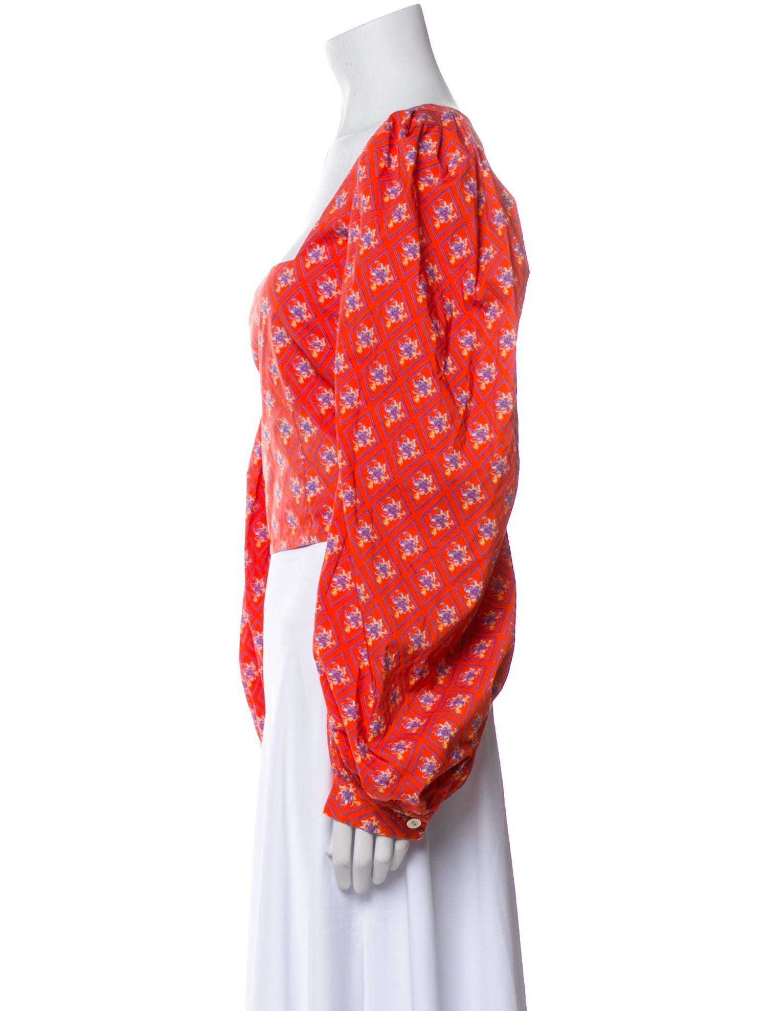 Caroline Constas Floral Print Square Neckline Crop Top