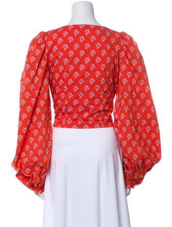 Caroline Constas Floral Print Square Neckline Crop Top