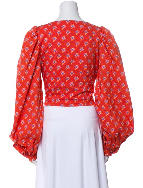 Caroline Constas Floral Print Square Neckline Crop Top