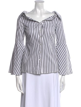 Caroline Constas Striped Three-Quarter Sleeve Blouse