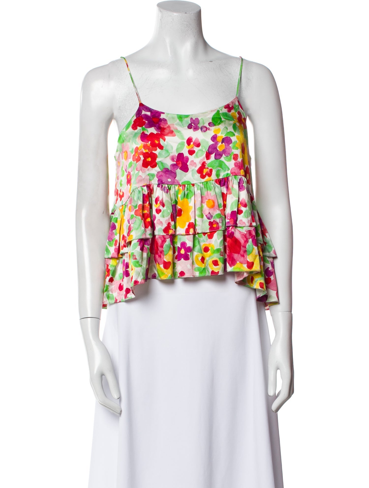Caroline Constas Silk Floral Print Crop Top
