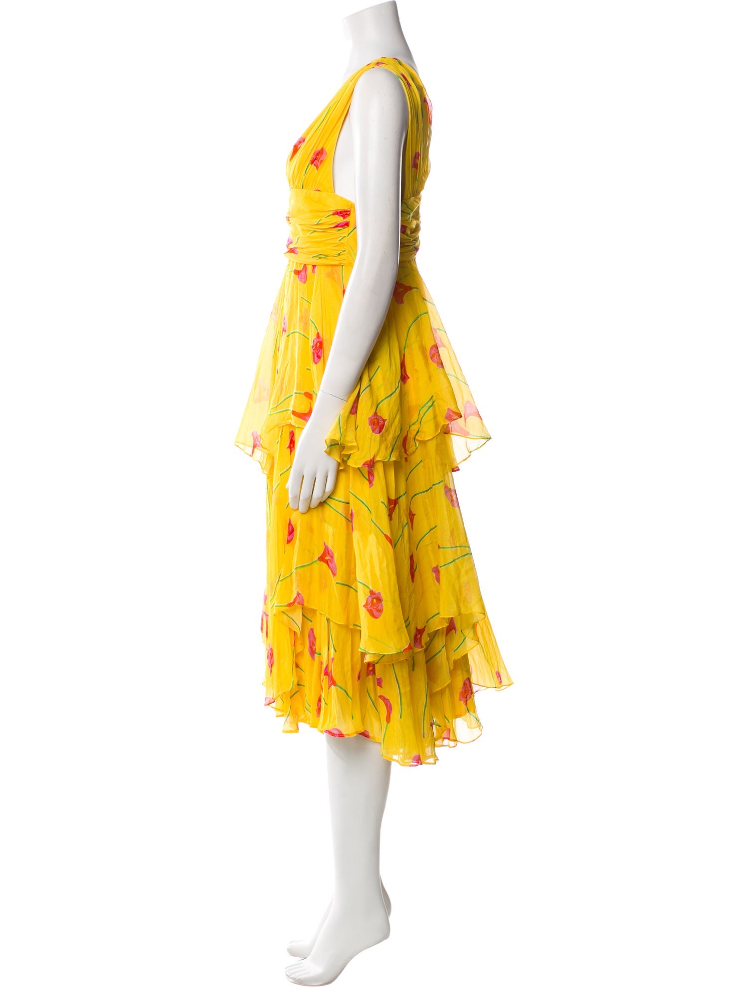 Caroline Constas Floral Print Midi Length Dress