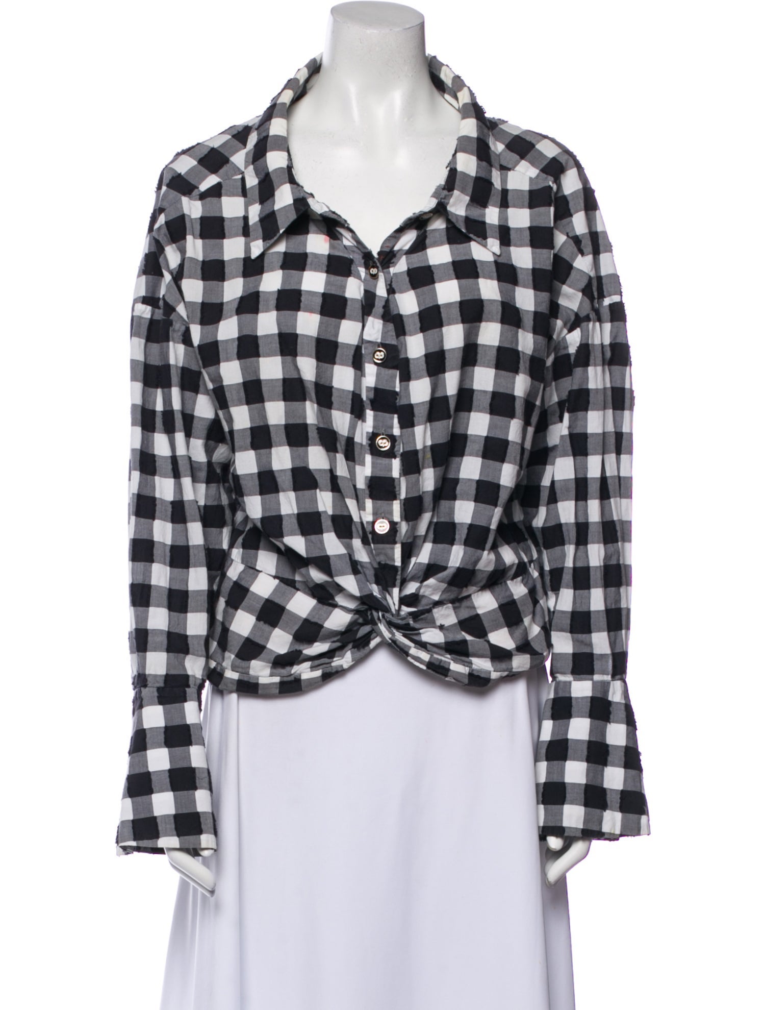 Caroline Constas Plaid Print Long Sleeve Button-Up Top