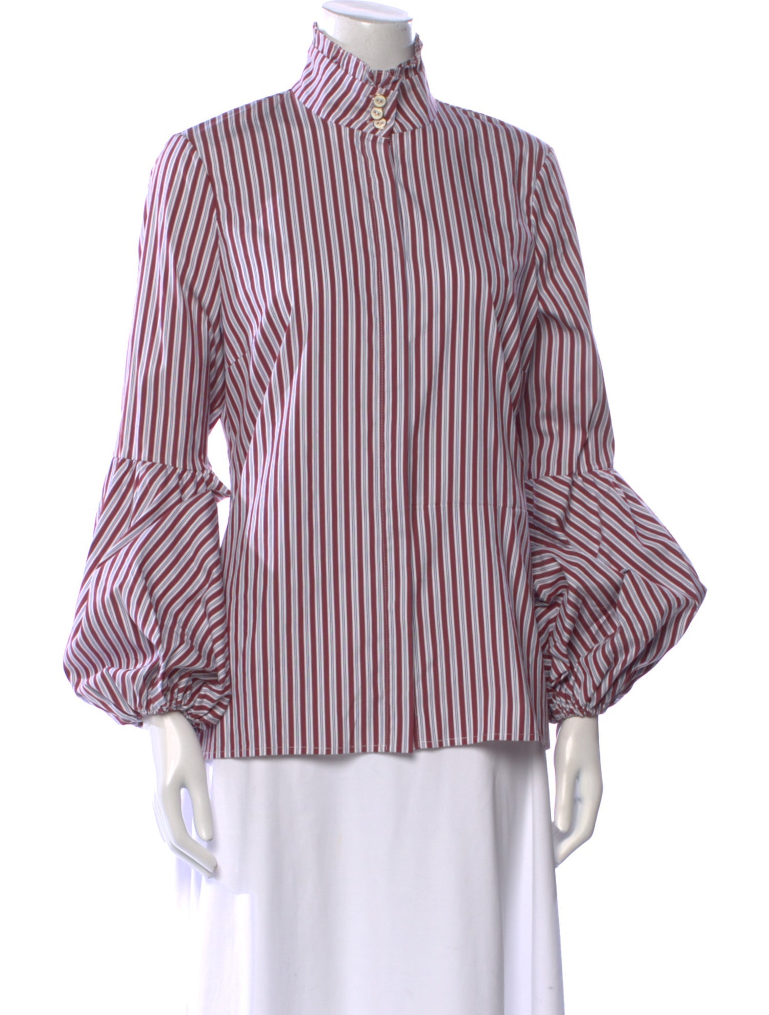 Caroline Constas Striped Three-Quarter Sleeve Button-Up Top