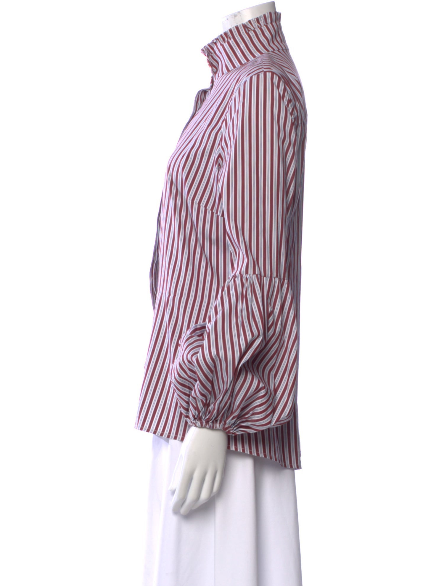 Caroline Constas Striped Three-Quarter Sleeve Button-Up Top