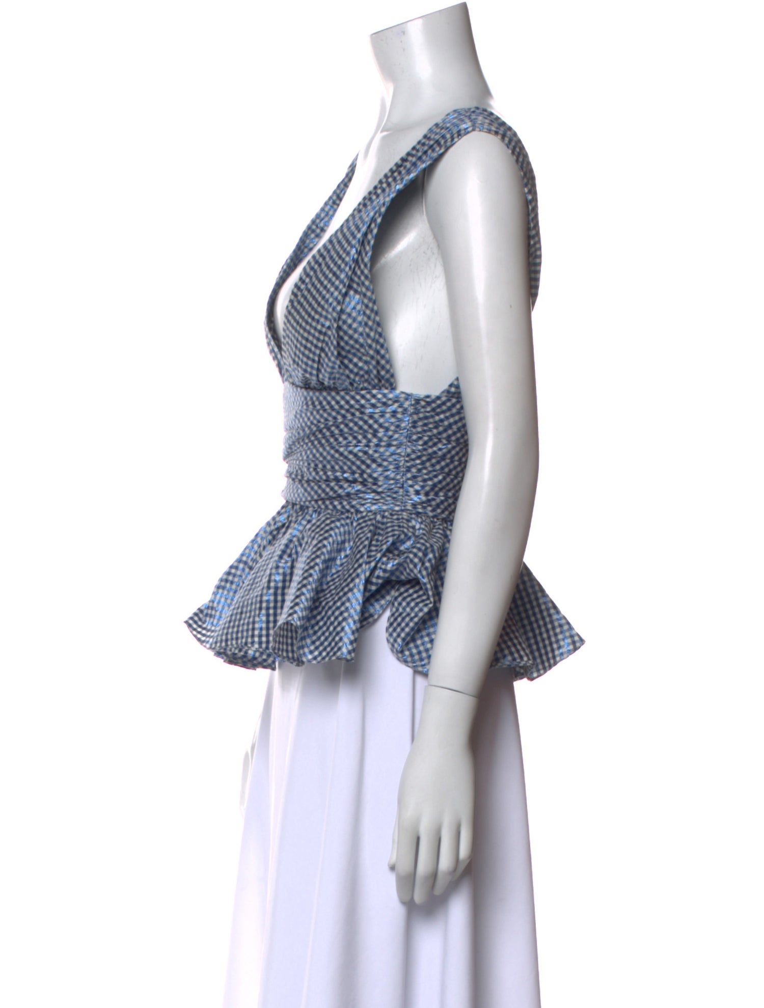 Caroline Constas Plaid Print V-Neck Crop Top