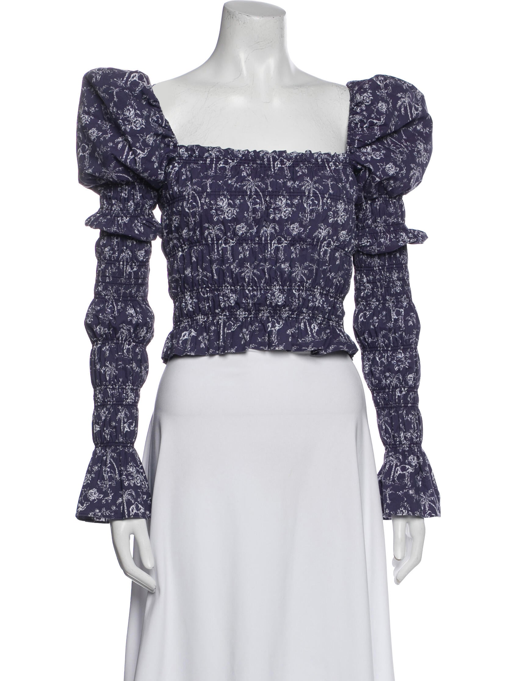 Caroline Constas Printed Square Neckline Crop Top