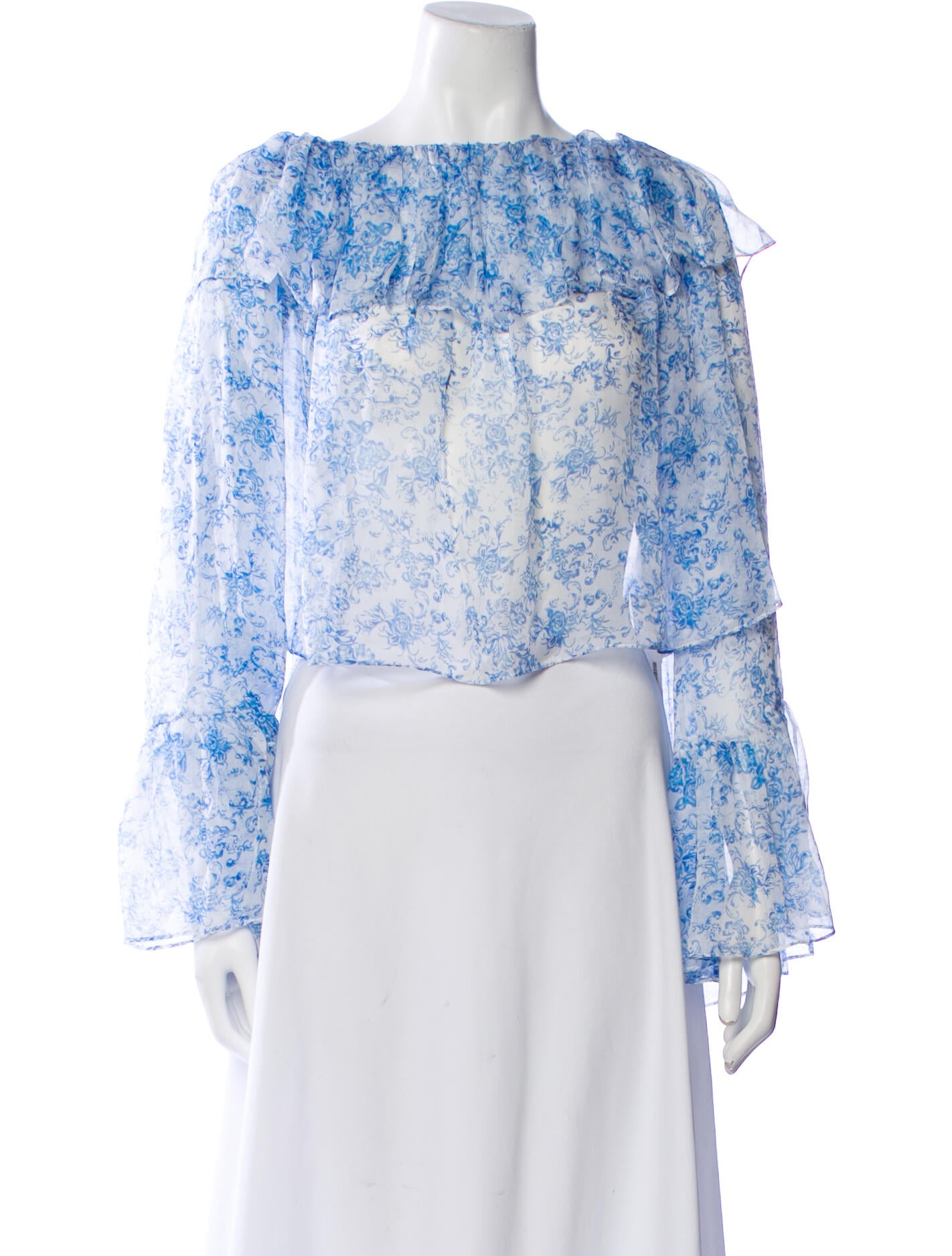 Caroline Constas Silk Floral Print Crop Top