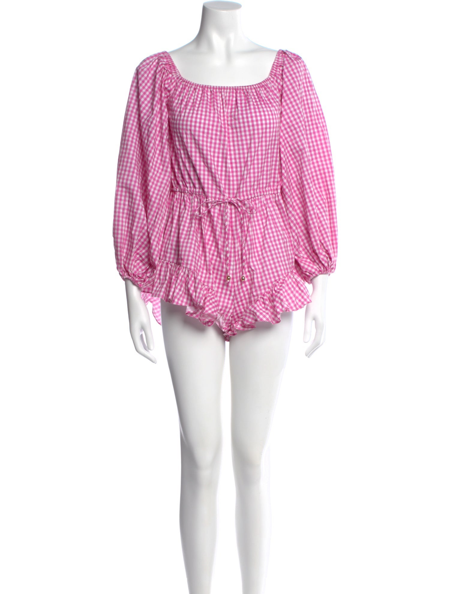 Caroline Constas Plaid Print Bateau Neckline Romper