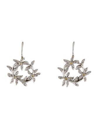 Cathy Waterman Platinum Diamond Circle Flower Drop Earrings