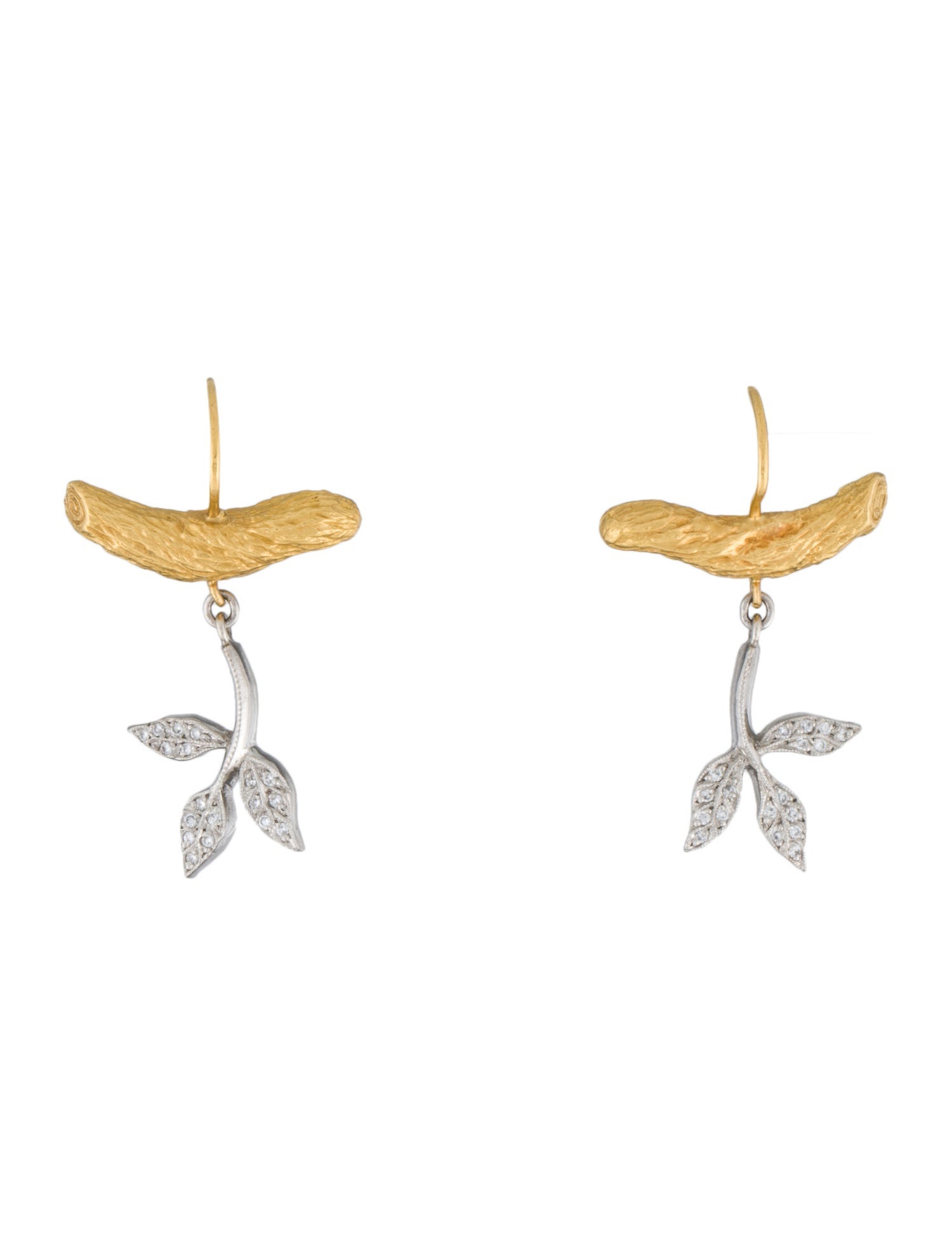 Cathy Waterman Diamond Leaf Drop Earrings