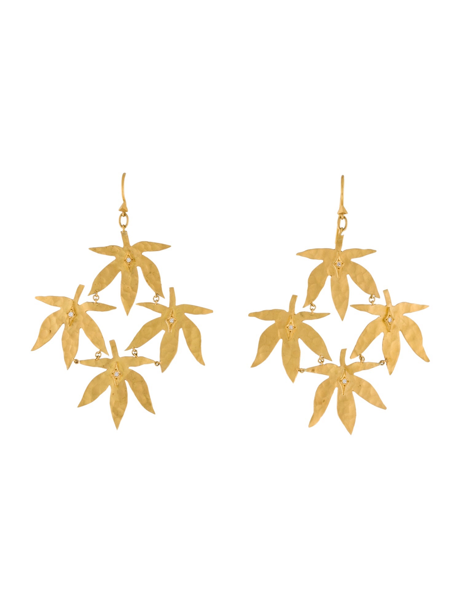 Cathy Waterman 22K Diamond Leaf Drop Earrings