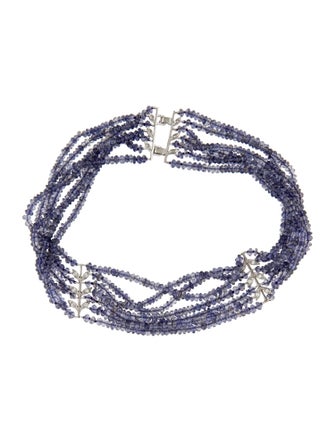 Cathy Waterman Platinum Coated Iolite & Diamond 7-Row Bead Choker