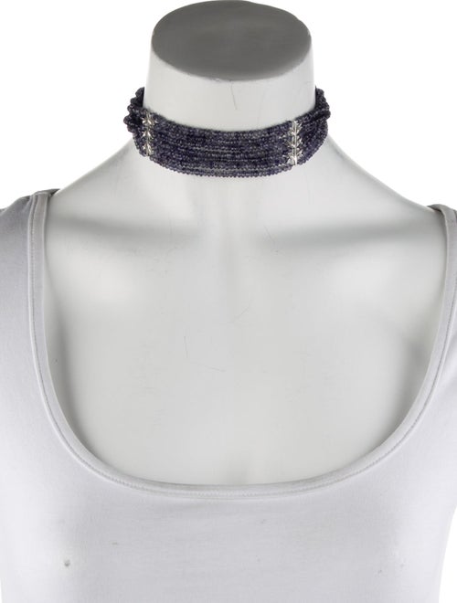 Cathy Waterman Platinum Coated Iolite & Diamond 7-Row Bead Choker