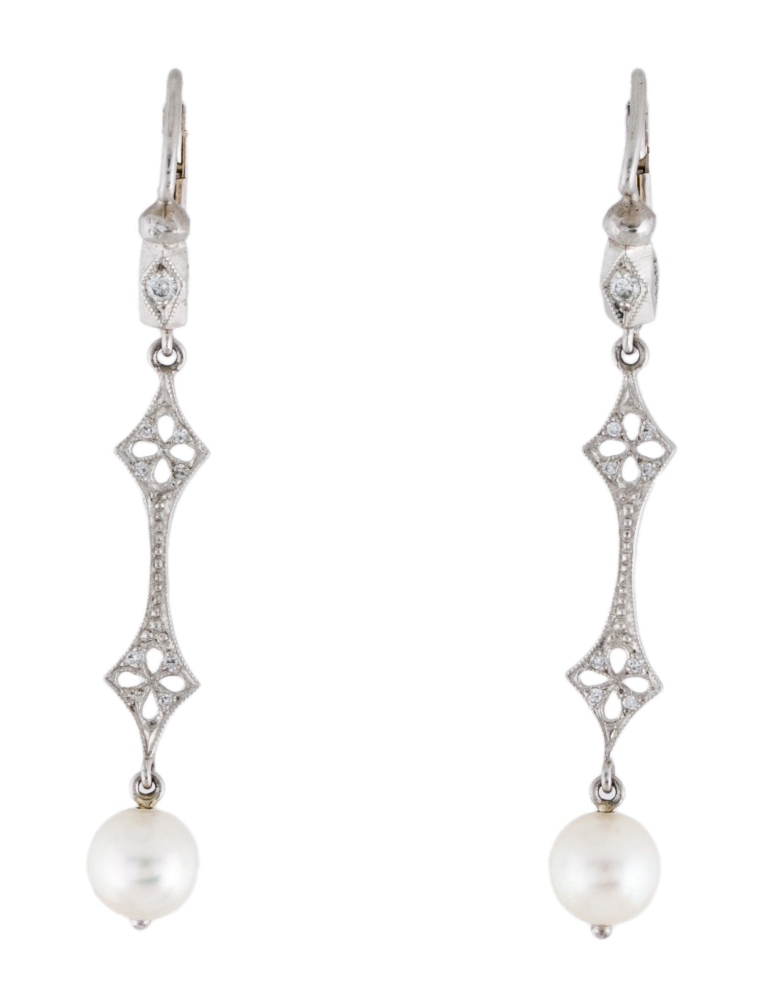 Cathy Waterman Platinum Pearl & Diamond Drop Earrings
