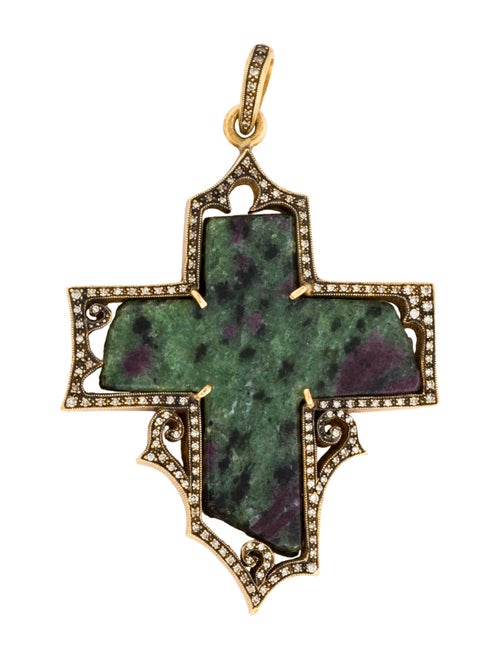 Cathy Waterman 22K Diamond & Ruby in Zoisite Cross Pendant
