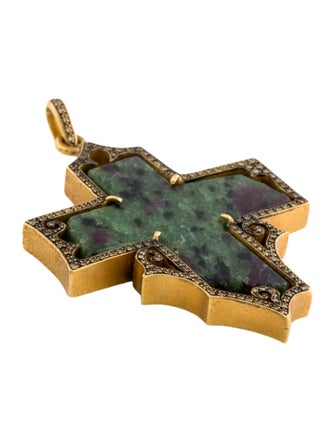 Cathy Waterman 22K Diamond & Ruby in Zoisite Cross Pendant