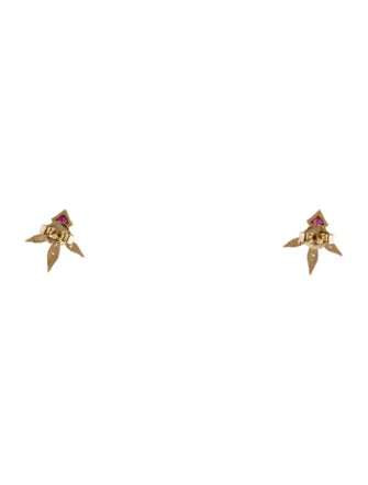 Cathy Waterman Ruby & Diamond Three Point Leaf Stud Earrings