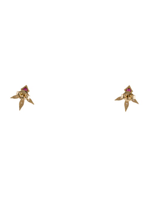 Cathy Waterman Ruby & Diamond Three Point Leaf Stud Earrings