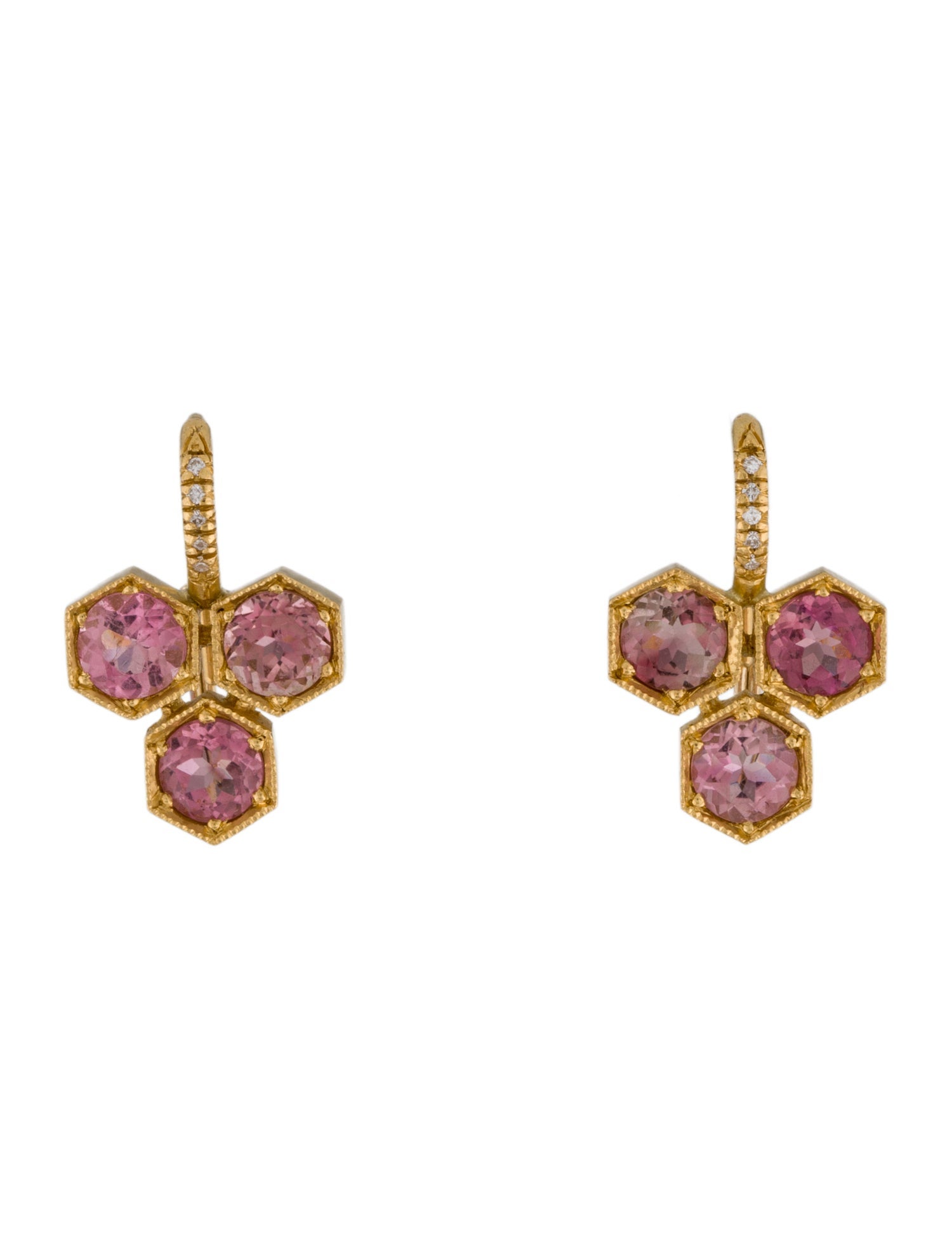 Cathy Waterman 22K Tourmaline & Diamond Triple Hexagonal Earrings