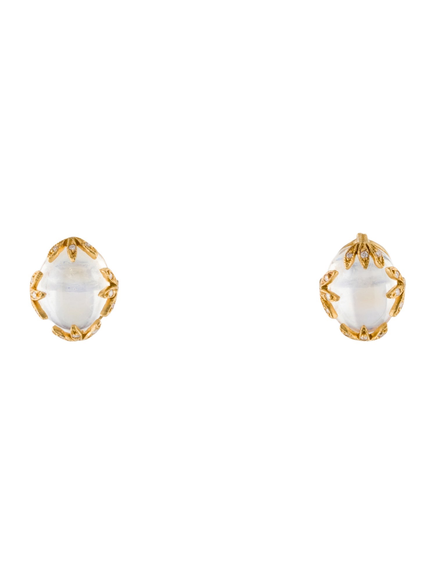 Cathy Waterman 22K Moonstone Labradorite & Diamond Leaf Stud Earrings