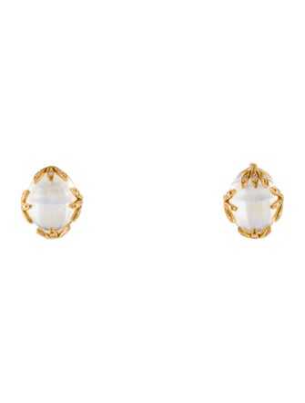 Cathy Waterman 22K Moonstone Labradorite & Diamond Leaf Stud Earrings