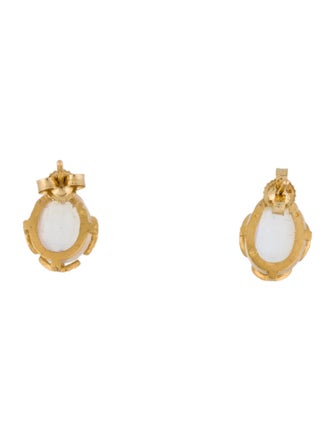 Cathy Waterman 22K Moonstone Labradorite & Diamond Leaf Stud Earrings